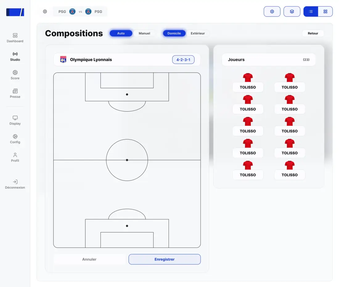 Widget compositions : onze de départ, formation et remplaçants d'un match de Premier League dans l'overlay